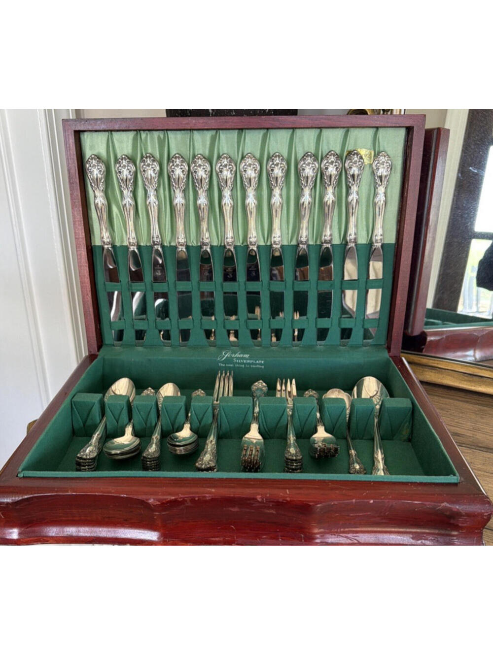 Gorham Essex Silverplate Flatware Set 62 Pc Service for 12 w Chest Serving